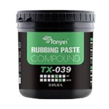 Rocket Science Alliance Rubbing Paste Compound TX039A for polishing and restoring vehicle surfaces in an auto detailing process.