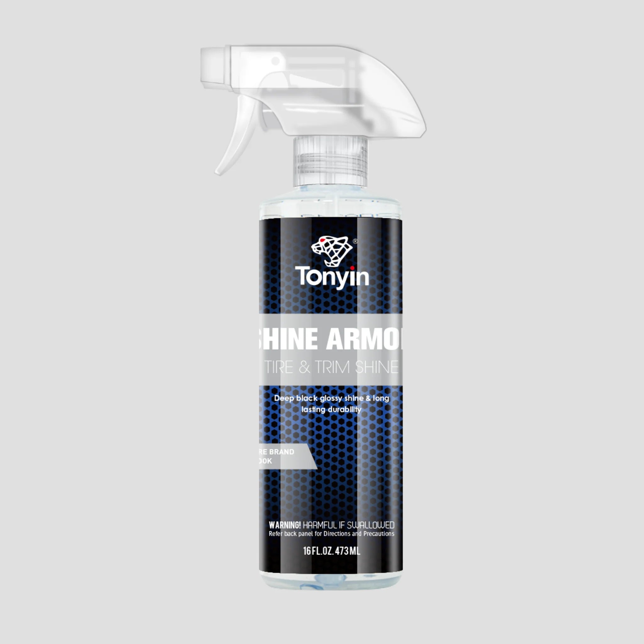 Rocket Science Alliance Tyre & Trim Shine Armor 500ml showing glossy, deep wet finish on car tires and trim for long-lasting shine.