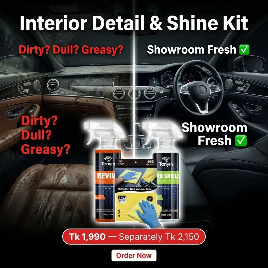 Interior detailing kit by Rocket Science Alliance with cleaner, detailer, and microfiber towel for car interior cleaning.