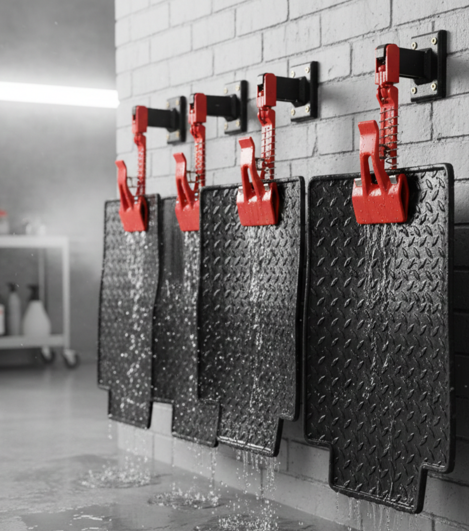 Rocket Science Alliance TT40 Mat Clamps shown in black with metal handles, used for holding mats securely in place.