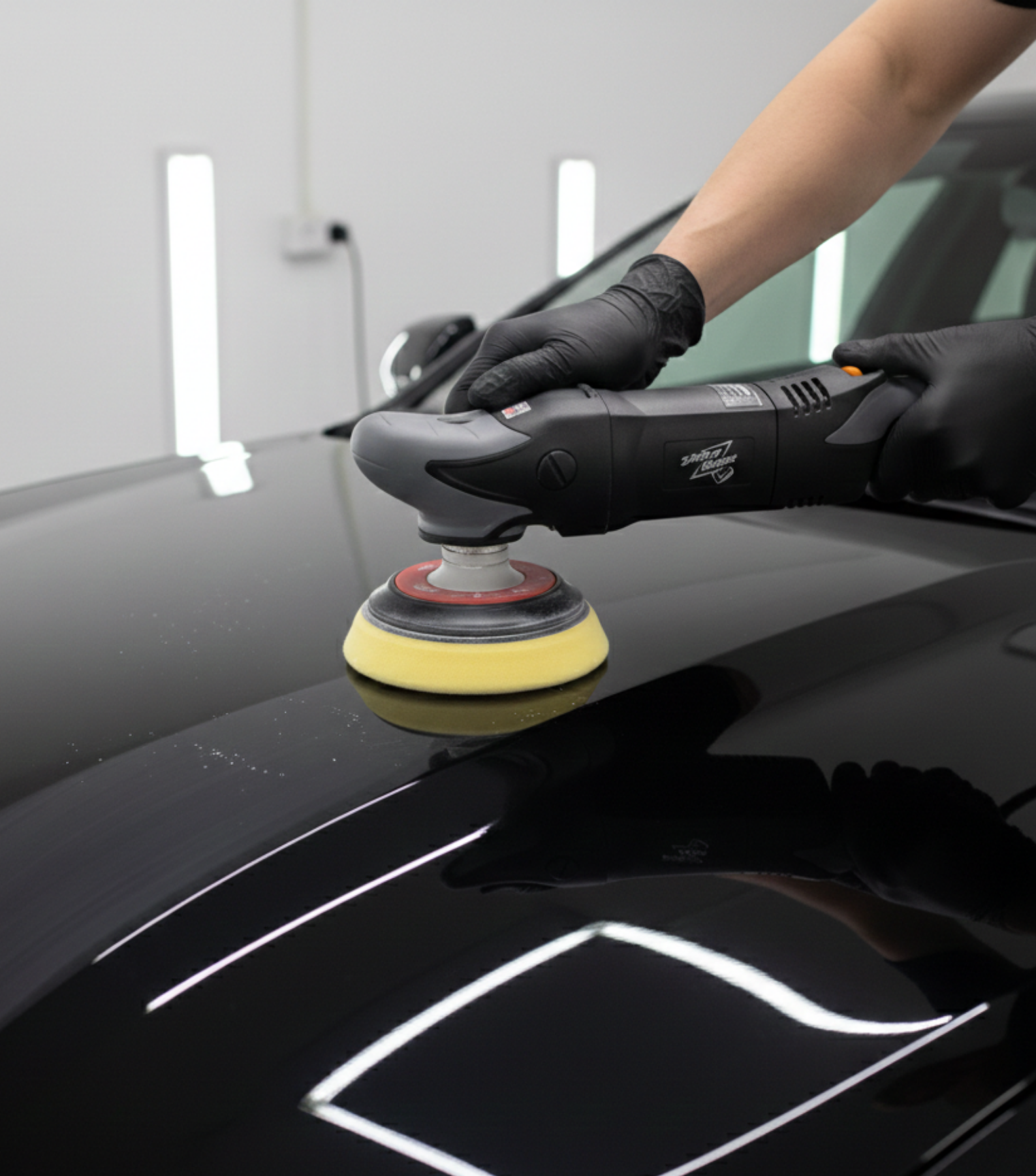 Rocket Science Alliance Shinemate EP820 rotary polisher for high-torque professional paint correction, shown in use.