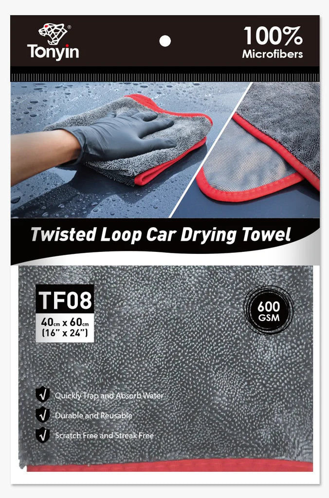 Twisted Loop Car Drying Towel (600 GSM, 16 by 24 inches) – Fast One-Pass Drying. High Water Absorption. Scratch-Free Finish. TF08