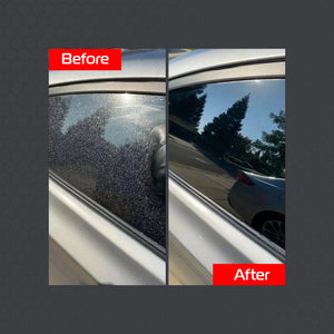 Rocket Science Alliance Water Spot Remover Vanquished 500ml removes water spots from various surfaces, showing a clean, shiny surface in the image.