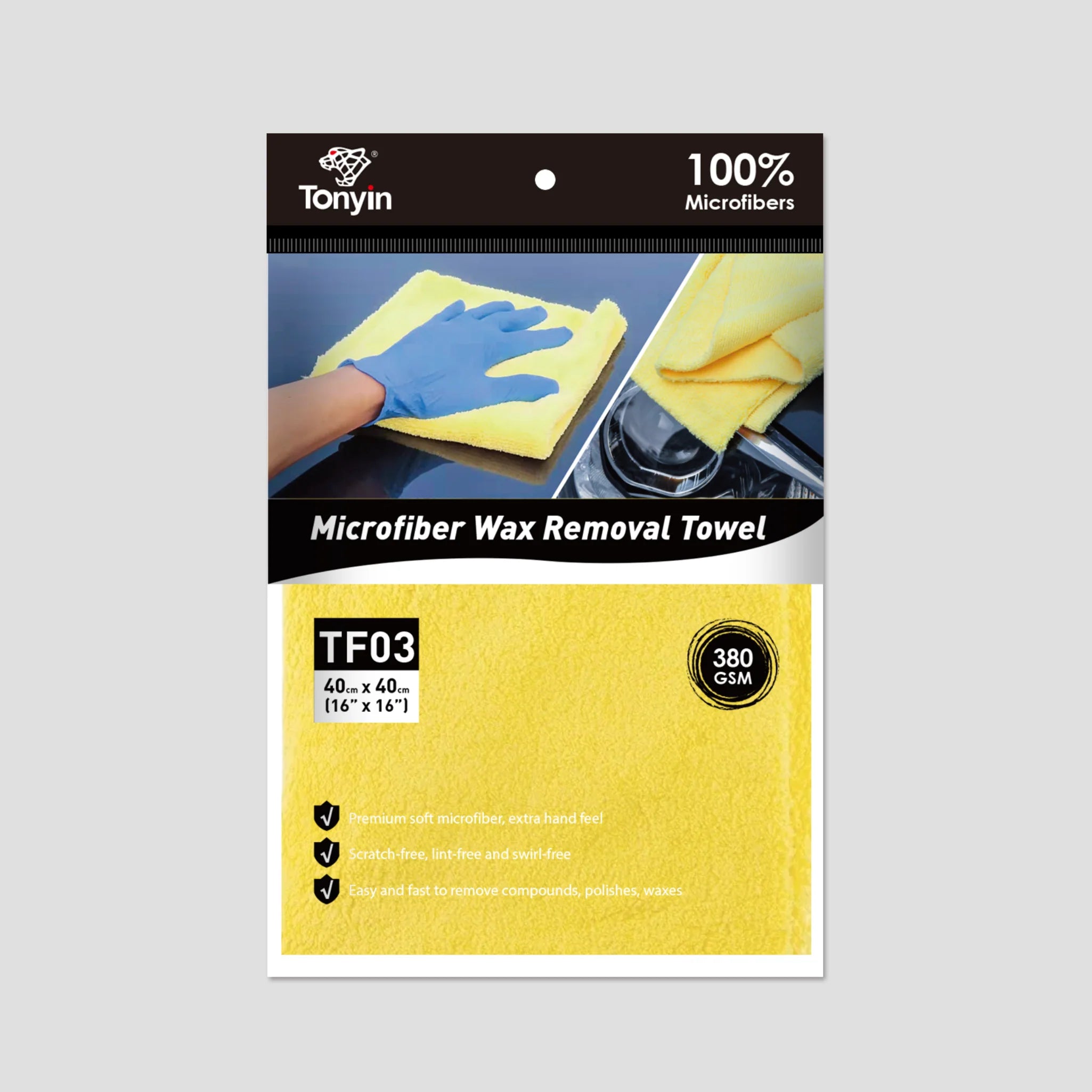 Soft Microfiber Wax Removal Towel (380 GSM, 16 by 16 inches) – Fast Compound & Polish Removal. Lint-Free. Scratch-Safe Buffing. TF03