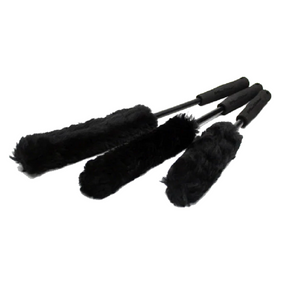 Wheel Woolies spot remover brush set by Rocket Science Alliance, three-pack for cleaning and detailing vehicle wheels.