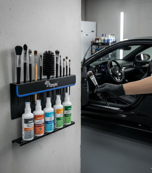Wall mount bottle holder by Rocket Science Alliance, sturdy metal rack with multiple slots for organizing bottles on the wall.