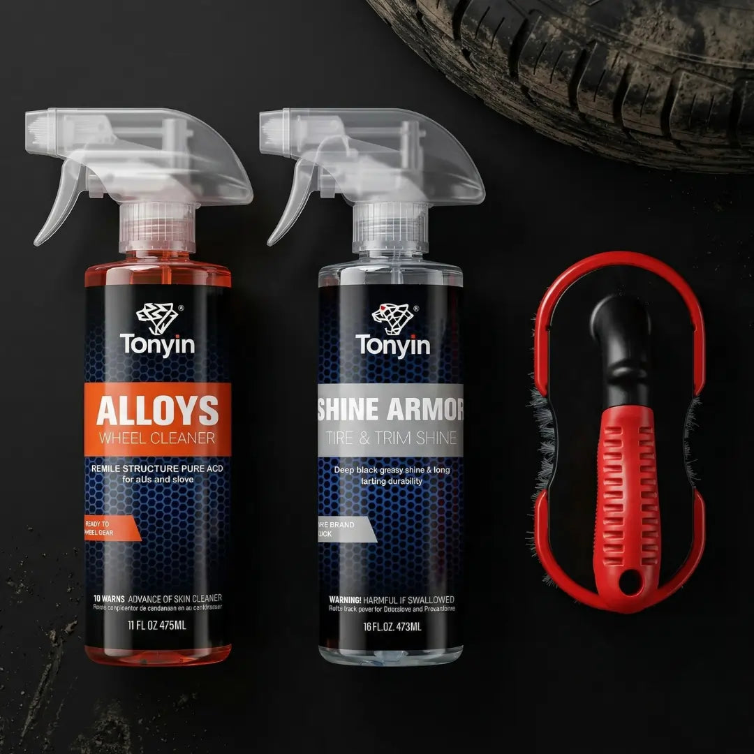 Rocket Science Alliance Wheel and Tyre Care Kit with cleaning brushes, polish, and sponge for alloy safe wheel and tyre cleaning.