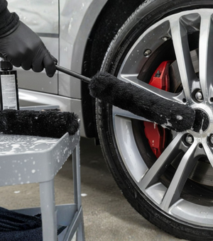 Set of three Rocket Science Alliance Wheel Woolies spot remover brushes for car wheel cleaning and detailing.