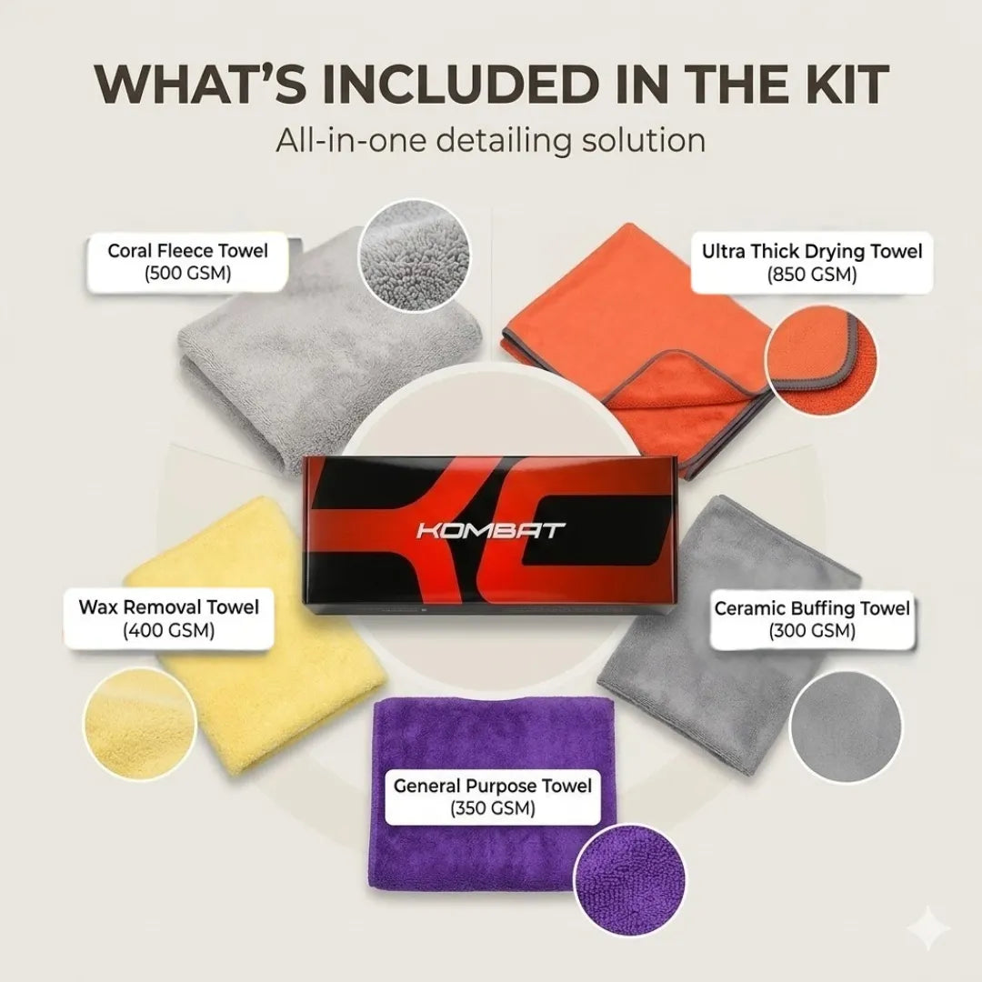 Microfiber towel from Rocket Science Alliance's KOMBAT Full Detail Towel Kit, shown folded with soft texture and vibrant colors.